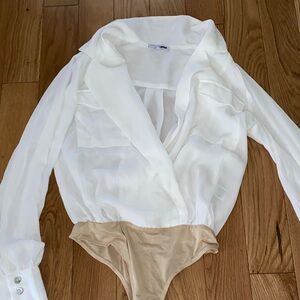 Fashion Nova White Sheer Bodysuit